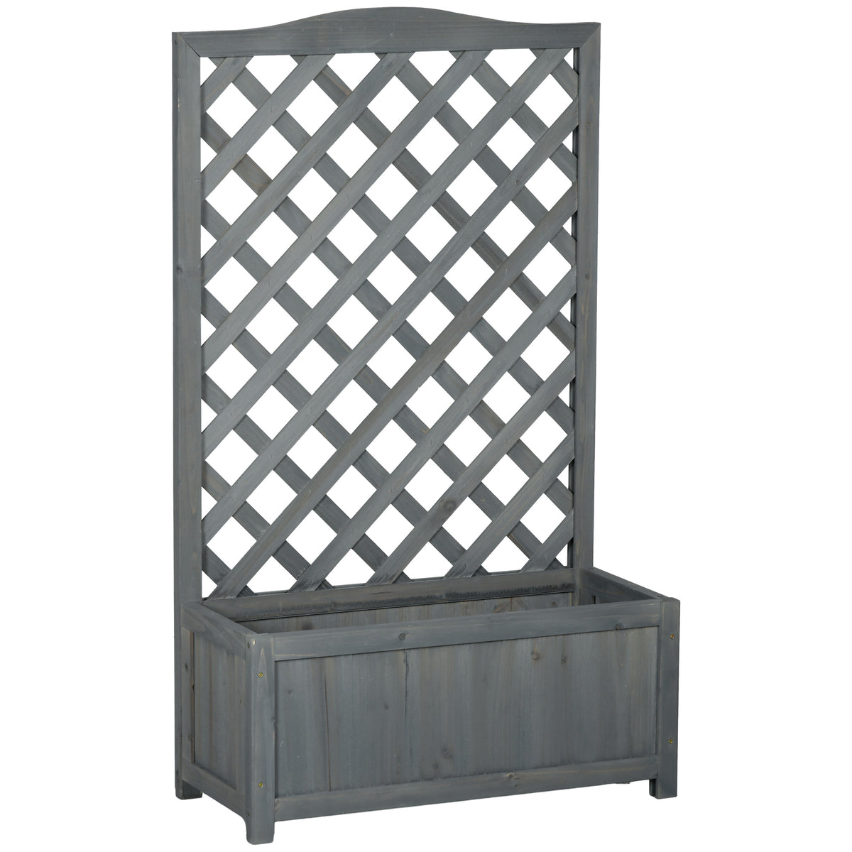 Wood Planter with Trellis for Vine Climbing, Raised Garden Bed to Grow Vegetables for Backyard, 28" x 11" x 46", Grey