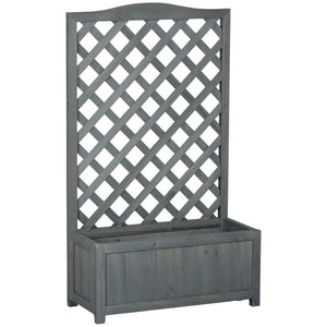 Wood Planter with Trellis for Vine Climbing, Raised Garden Bed to Grow Vegetables for Backyard, 28" x 11" x 46", Grey