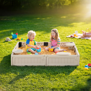 Kids Outdoor Sandbox with Canopy, Bottom Fabric Liner, Brown – view 14