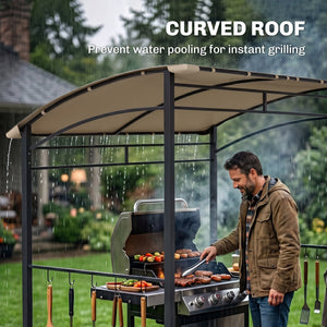 7' x 5' BBQ Grill Gazebo Tent, Garden Grill Canopy with Steel Frame and Hooks, Outdoor Sun Shade, Grey – view 13