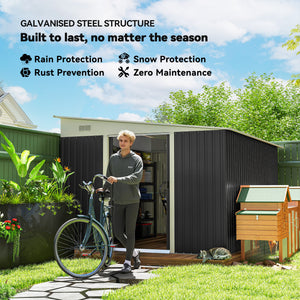 11' x 9' Steel Garden Storage Shed, Outdoor Metal Tool House with Double Sliding Doors & 2 Air Vents, Grey – view 10