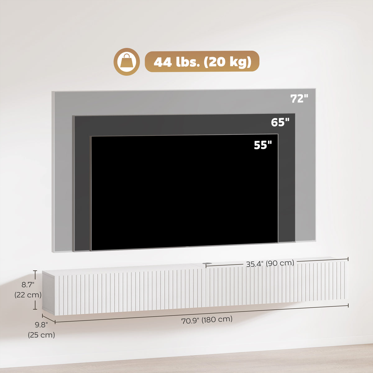 71" Floating TV Stand for TVs up to 72 Inch, Wall Mount Media Console with 2 Fluted Flip-Down Doors – view 9