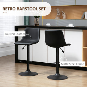 Adjustable Counter Height Bar Stools Set of 2, 360° Swivel Kitchen Counter Stools Dining Chairs with Backs, Vintage Leather, Brown