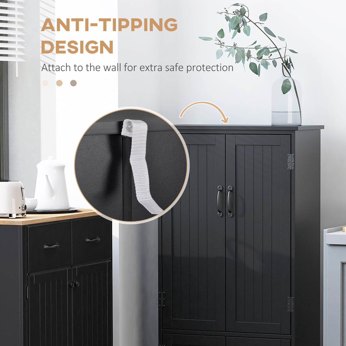 48" 4-Door Storage Cabinet Multi-Storey Large Space Pantry with Adjustable Shelves Black – view 6
