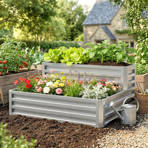 2 Tier Raised Garden Bed, 47" x 40" x 23" Galvanized Steel Planter Box for Vegetables, Flowers, and Herbs – view 21