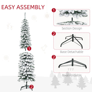 6 Ft Snow-Flocked Artificial Christmas Tree, Slim Pencil Xmas Tree with Realistic Branches, Metal Base – view 8