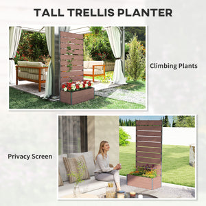 Raised Garden Bed with Trellis, Freestanding Elevated Planter Box for Climbing Vines, 28" x 15" x 59", Light Brown