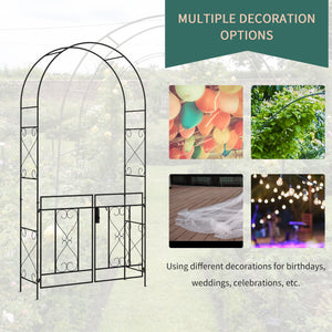 7.6FT Metal Garden Arch with Gate, Garden Arbor Trellis for Climbing Plants, Roses, Vines, Wedding Arch, Black