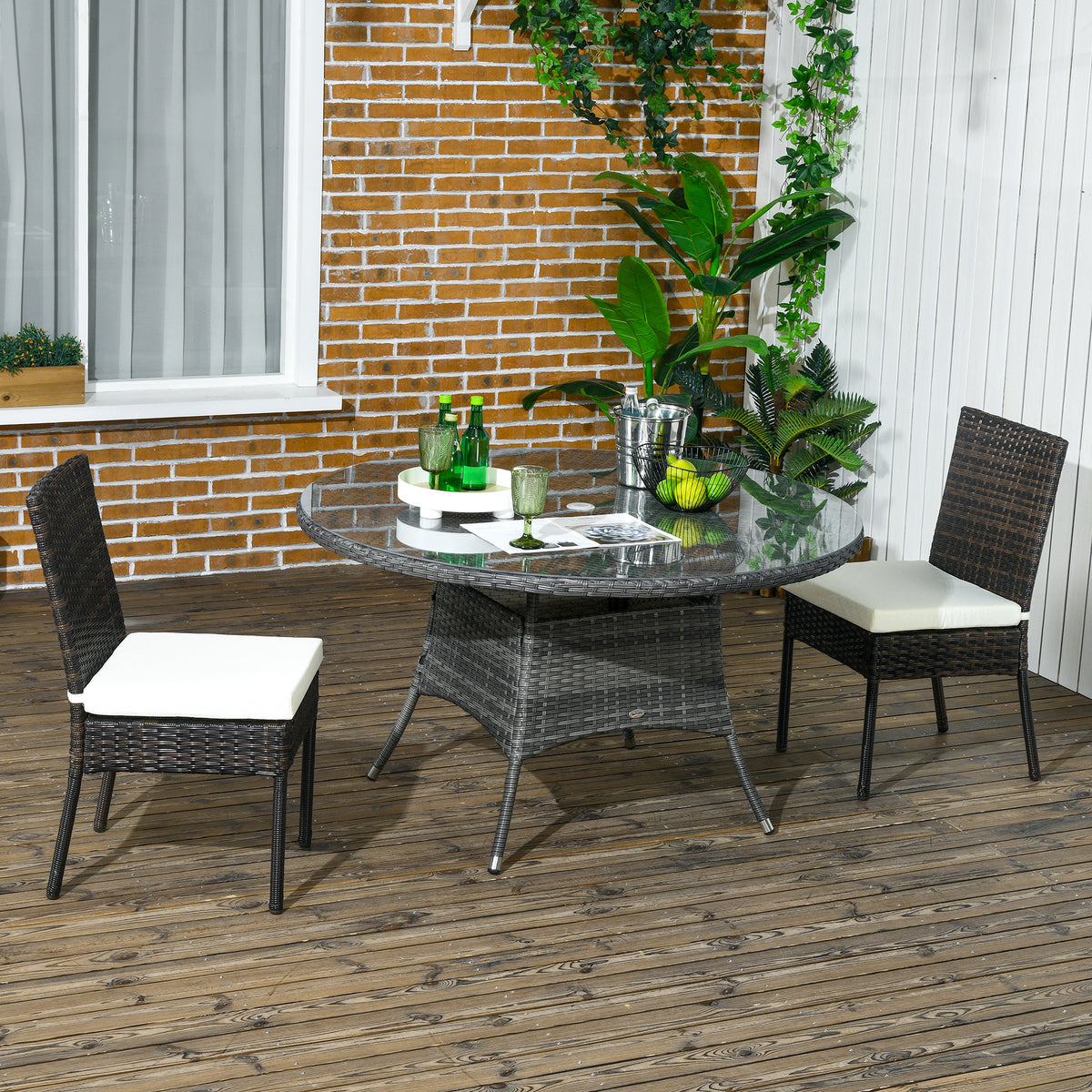 PE Rattan Outdoor Dining Chairs with Cushion, Patio Wicker Dining Chair with Backrest, Brown