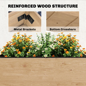 Wooden Raised Garden Bed, 2-Tier Raised Planter with Storage Shelf, Side Board, Drainage Holes and Liner