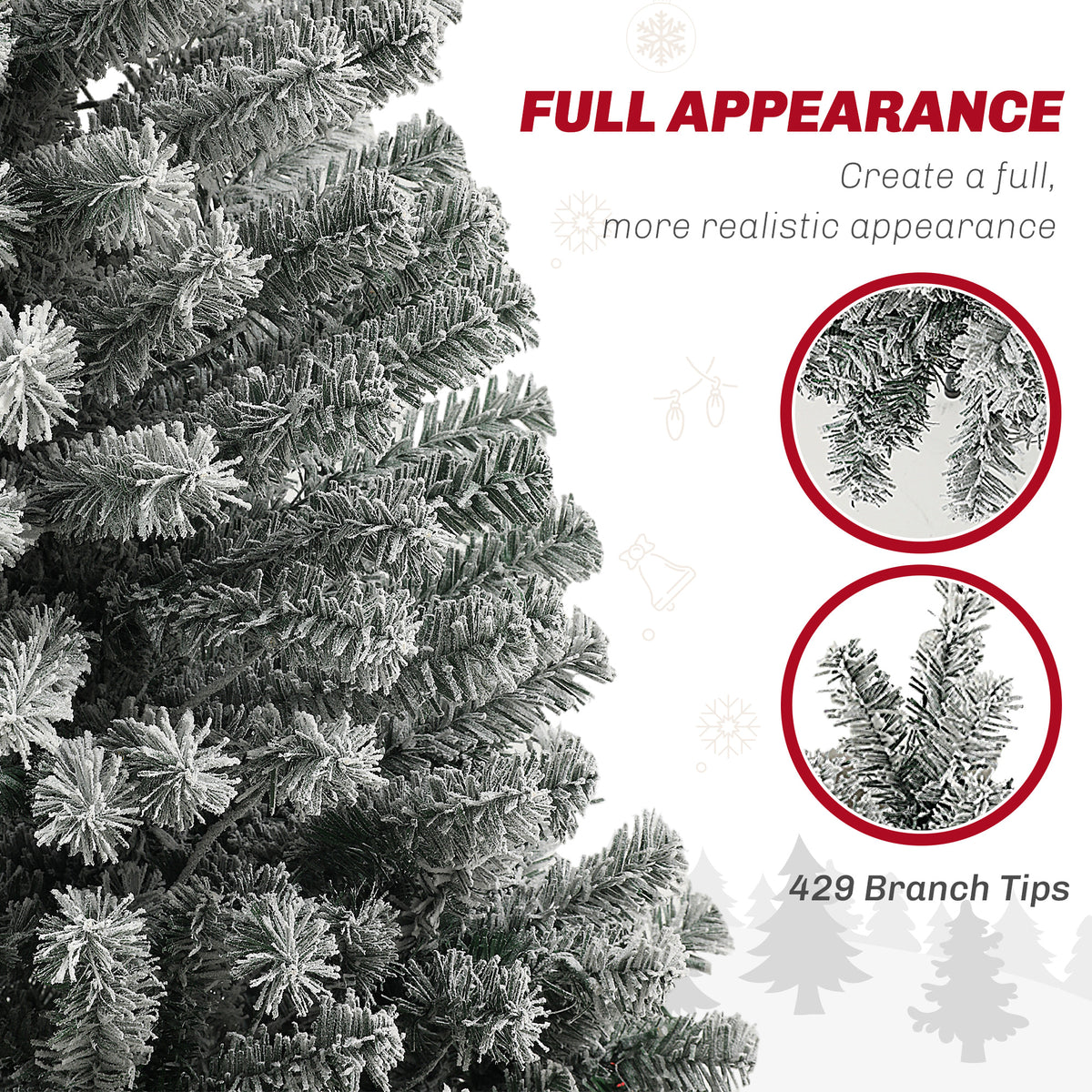 6ft Prelit Pencil Artificial Christmas Tree, Flocked Xmas Tree with Remote, Dual Colour LEDs, 429 Tips, Metal Stand