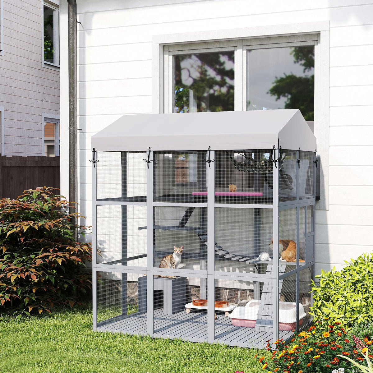 81"H Catio Outdoor with Floor to Prevent Escaping & Easy Cleaning, for 2-4 Cats Kittens, Grey – view 7