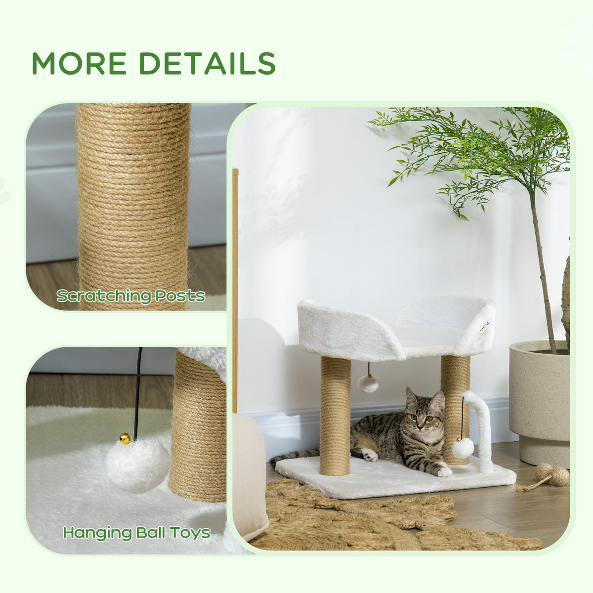 Cat Tower Condo for Indoor Cats, Small Cat Tree with Jute Scratching Posts, Top Perch, Dangling Balls – view 11