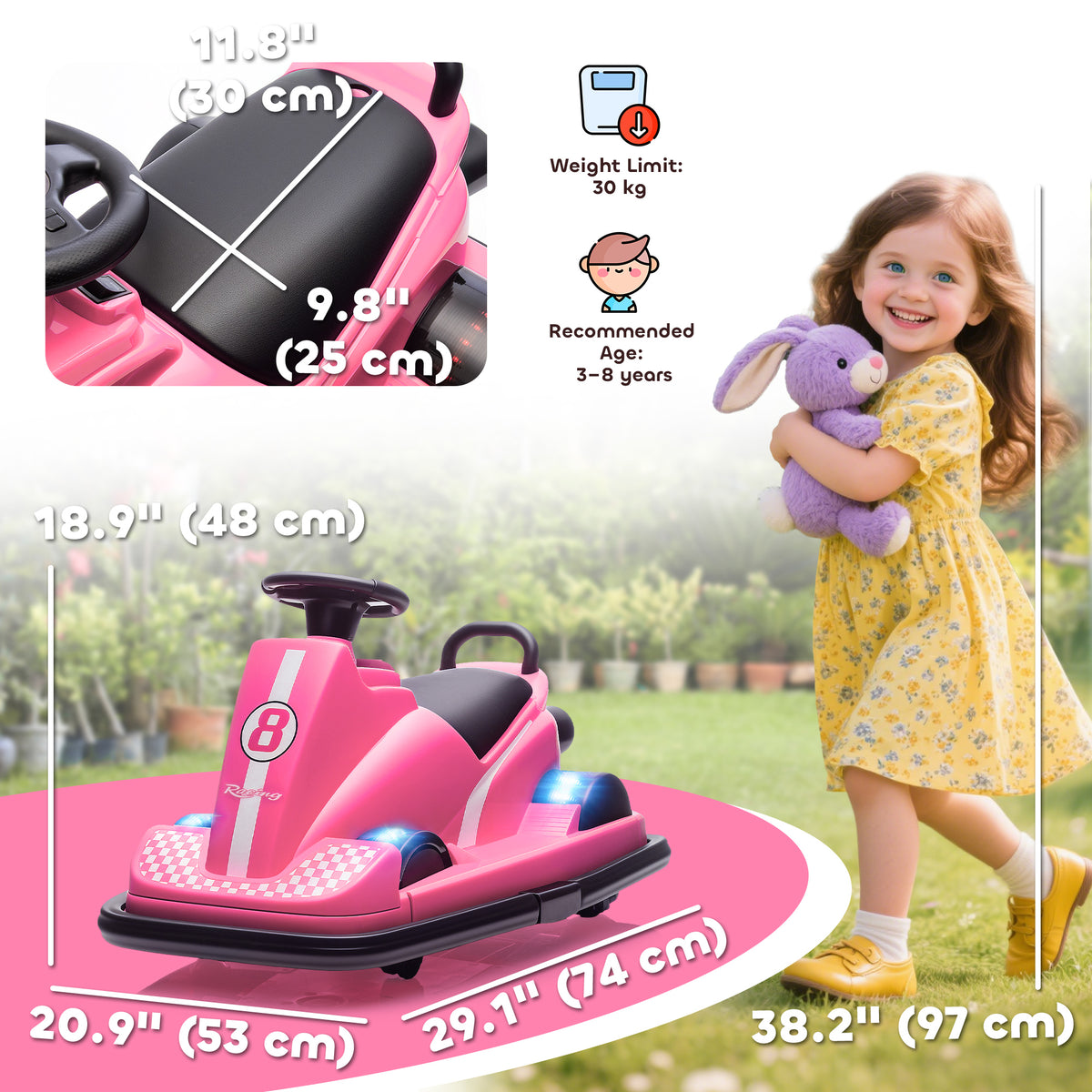 Qaba Bumper Car for Kids, 6V Battery Powered Bumping Car with 360 Degree Spin, Dual Motors, Music, for 3-8 Years