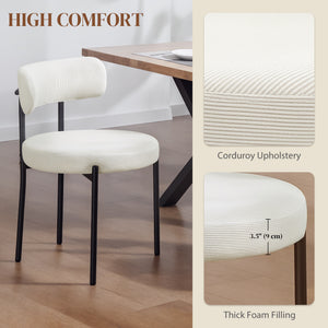 4 Pieces Kitchen Chairs, Modern Dining Chairs w/ Corduroy Upholstery and Steel Legs for Living Room, Beige