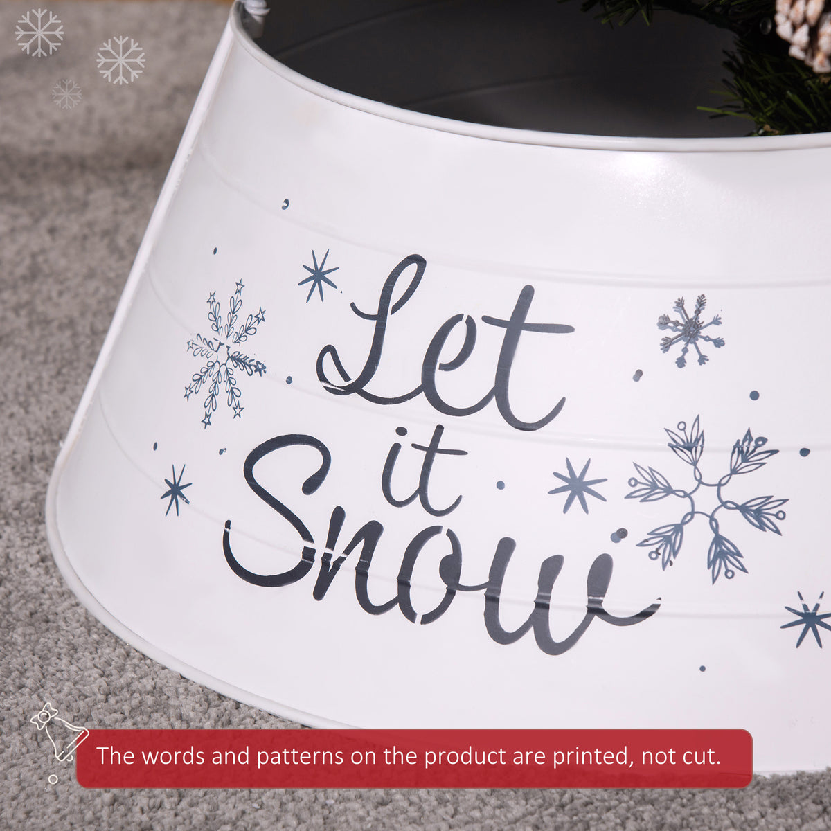 Metal Christmas Tree Collar, 26 Inch Round Christmas Tree Ring for Home Holiday Decoration, White