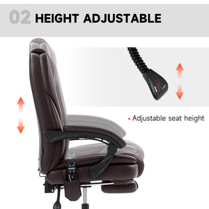 Massage Office Chair, Reclining Computer Chair with Adjustable Height and Footrest, Dark Brown