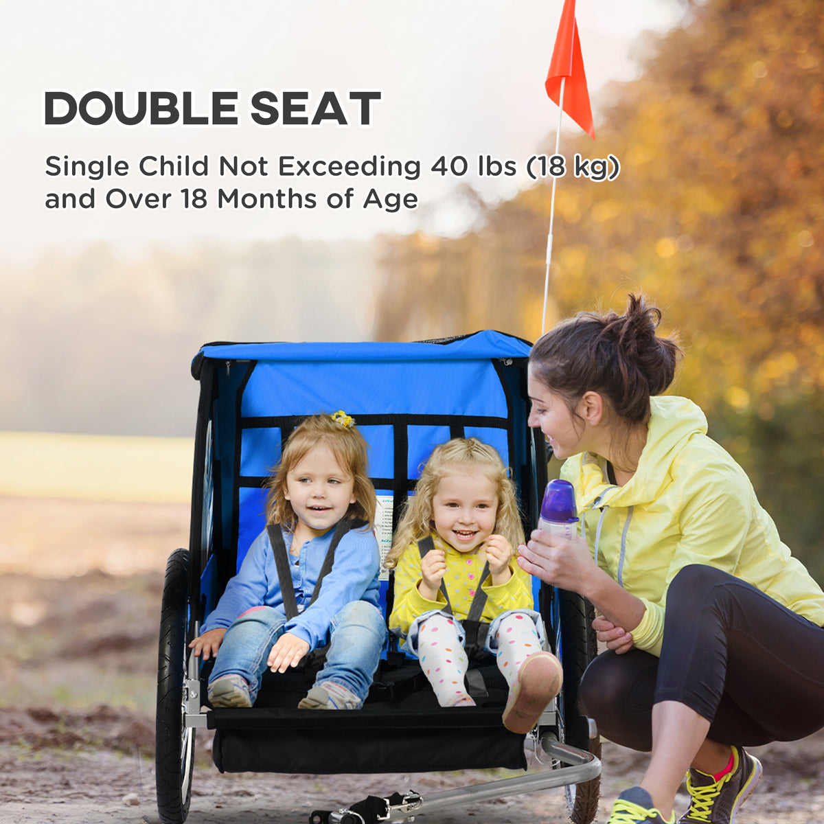 Aosom 2-Seat Child Bike Trailer for Kids with a Strong Steel Frame, 5-Point Safety Harnesses, & Comfortable Seat