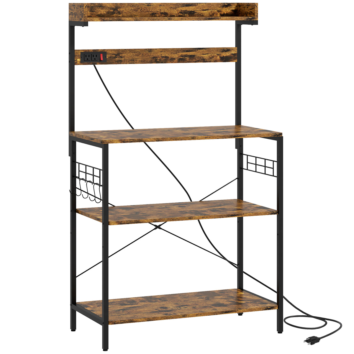 Kitchen Baker's Rack with Power Outlet, Coffee Bar Station with Adjustable Shelves and Hooks – view 22