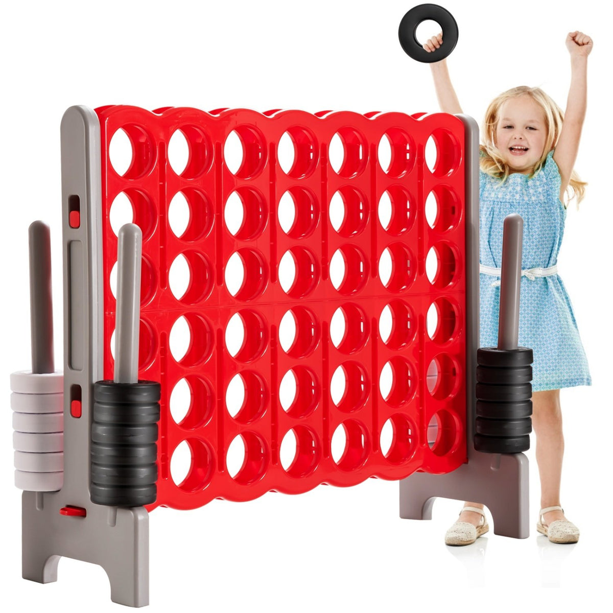 3.5 Feet Tall Jumbo 4 to Score Giant Game Set with 42 Jumbo Rings-Red view 3