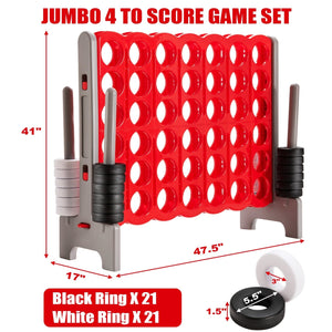 3.5 Feet Tall Jumbo 4 to Score Giant Game Set with 42 Jumbo Rings-Red view 4