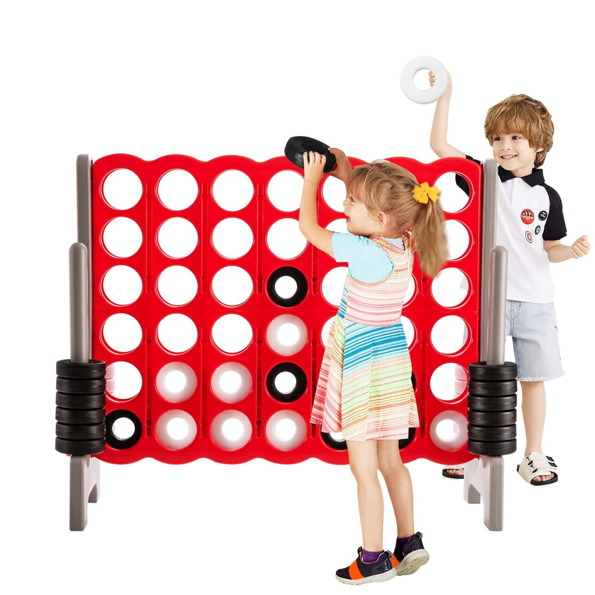 3.5 Feet Tall Jumbo 4 to Score Giant Game Set with 42 Jumbo Rings-Red view 6