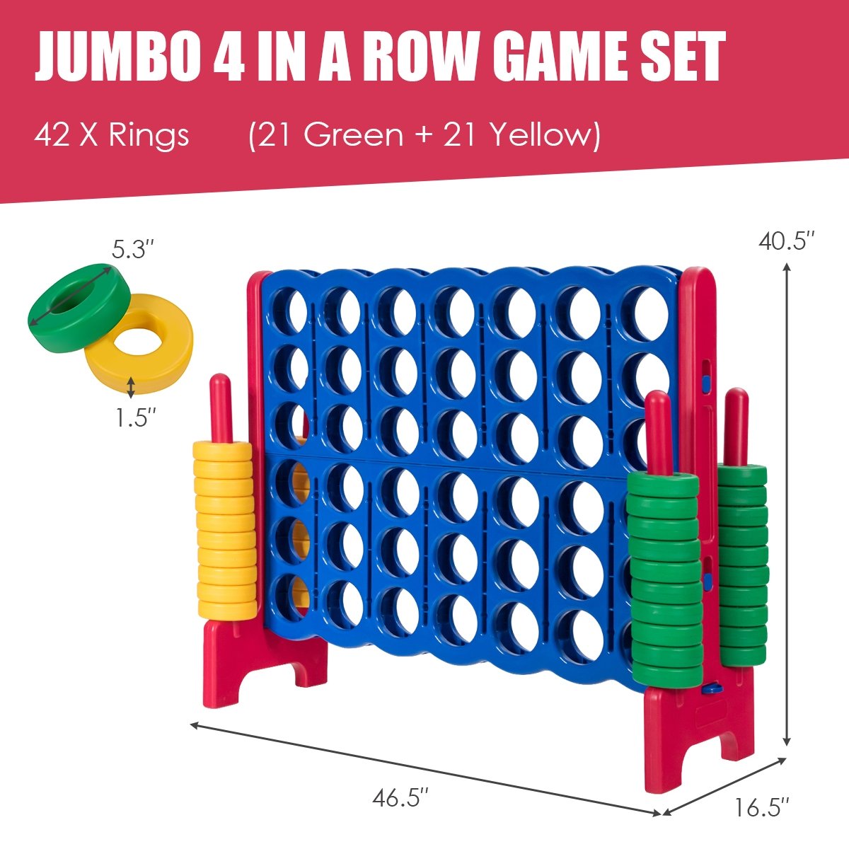 Jumbo 4-to-Score Giant Game Set with 42 Jumbo Rings and Quick-Release Slider-Red view 5