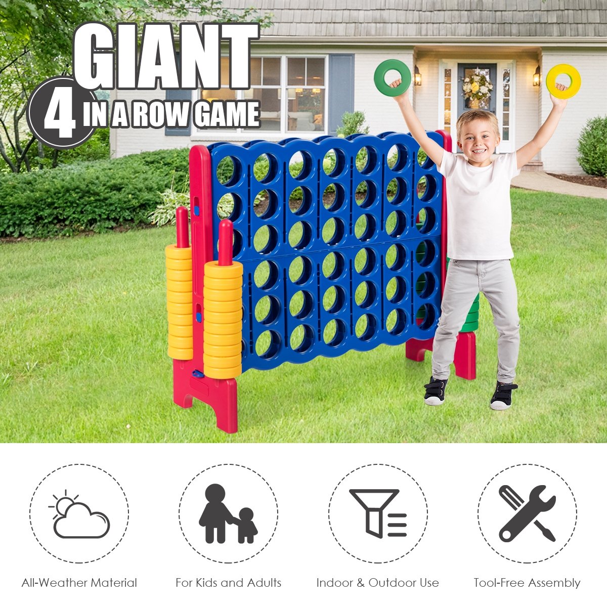 Jumbo 4-to-Score Giant Game Set with 42 Jumbo Rings and Quick-Release Slider-Red view 6
