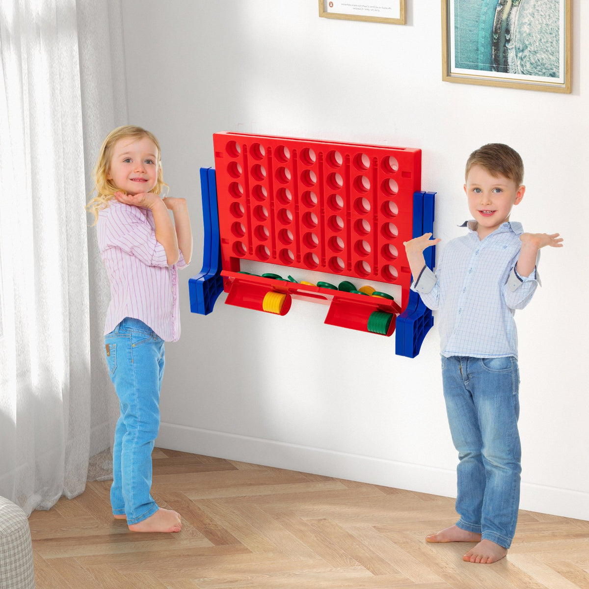 Jumbo 4-to-Score Connect Game Set with Carrying Bag and 42 Coins-Blue view 5