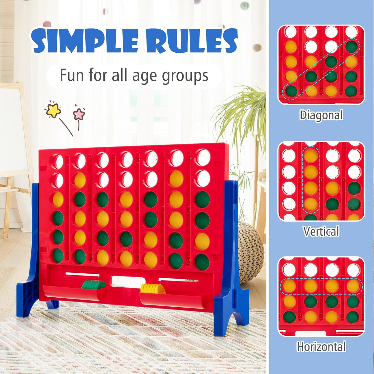 Jumbo 4-to-Score Connect Game Set with Carrying Bag and 42 Coins-Blue view 7