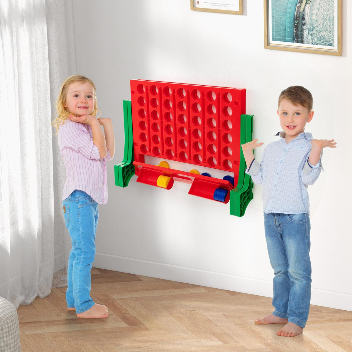 Jumbo 4-to-Score Connect Game Set with Carrying Bag and 42 Coins-Green view 3