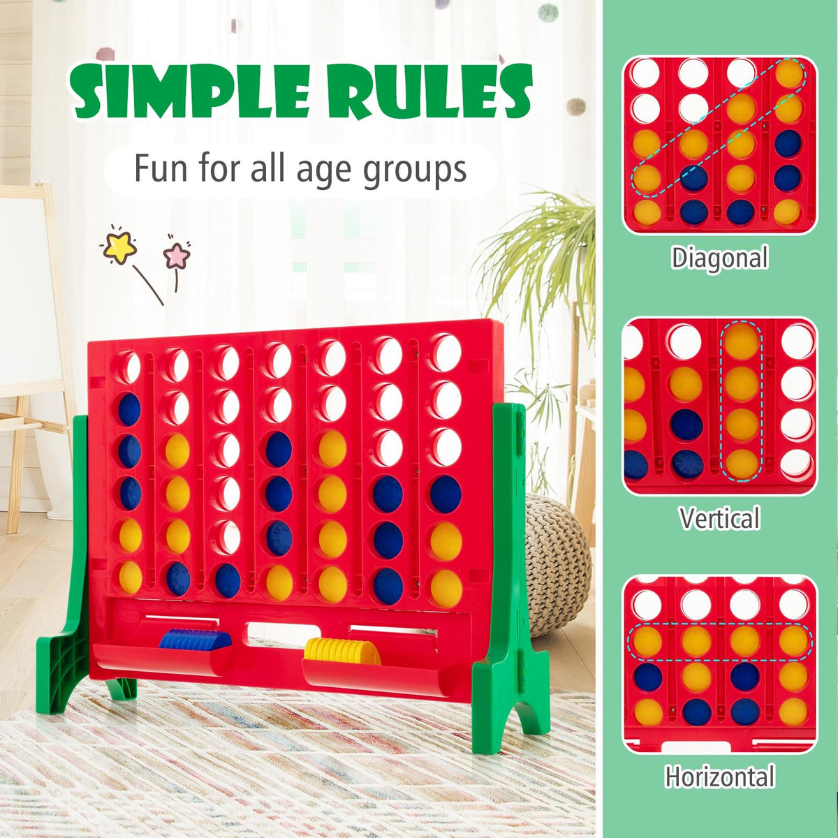Jumbo 4-to-Score Connect Game Set with Carrying Bag and 42 Coins-Green view 7