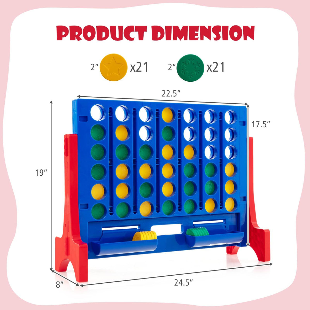 Jumbo 4-to-Score Connect Game Set with Carrying Bag and 42 Coins-Red view 4