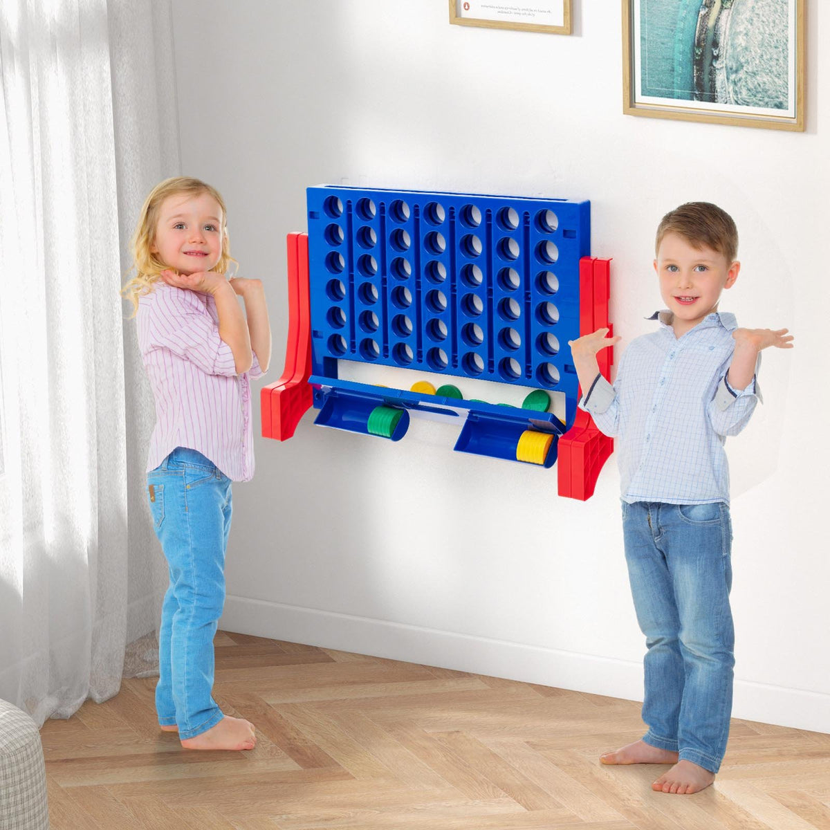 Jumbo 4-to-Score Connect Game Set with Carrying Bag and 42 Coins-Red view 5