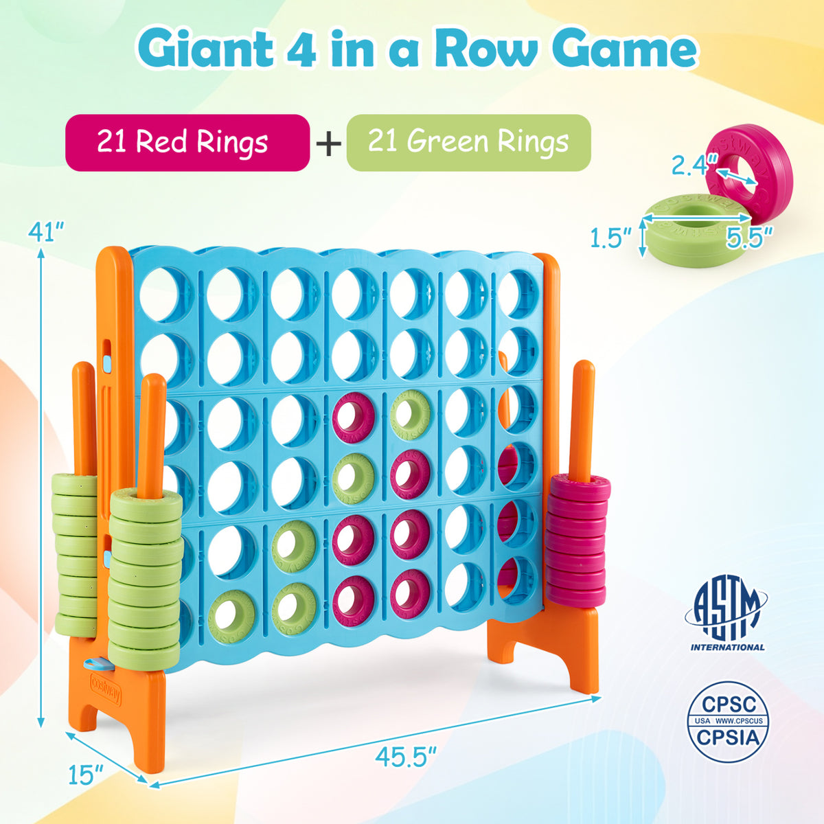 Jumbo 4-to-Score Game Set for Kids and Adults 3.5FT Tall by 4FT Wide Oversized Family Fun Game-Orange view 5