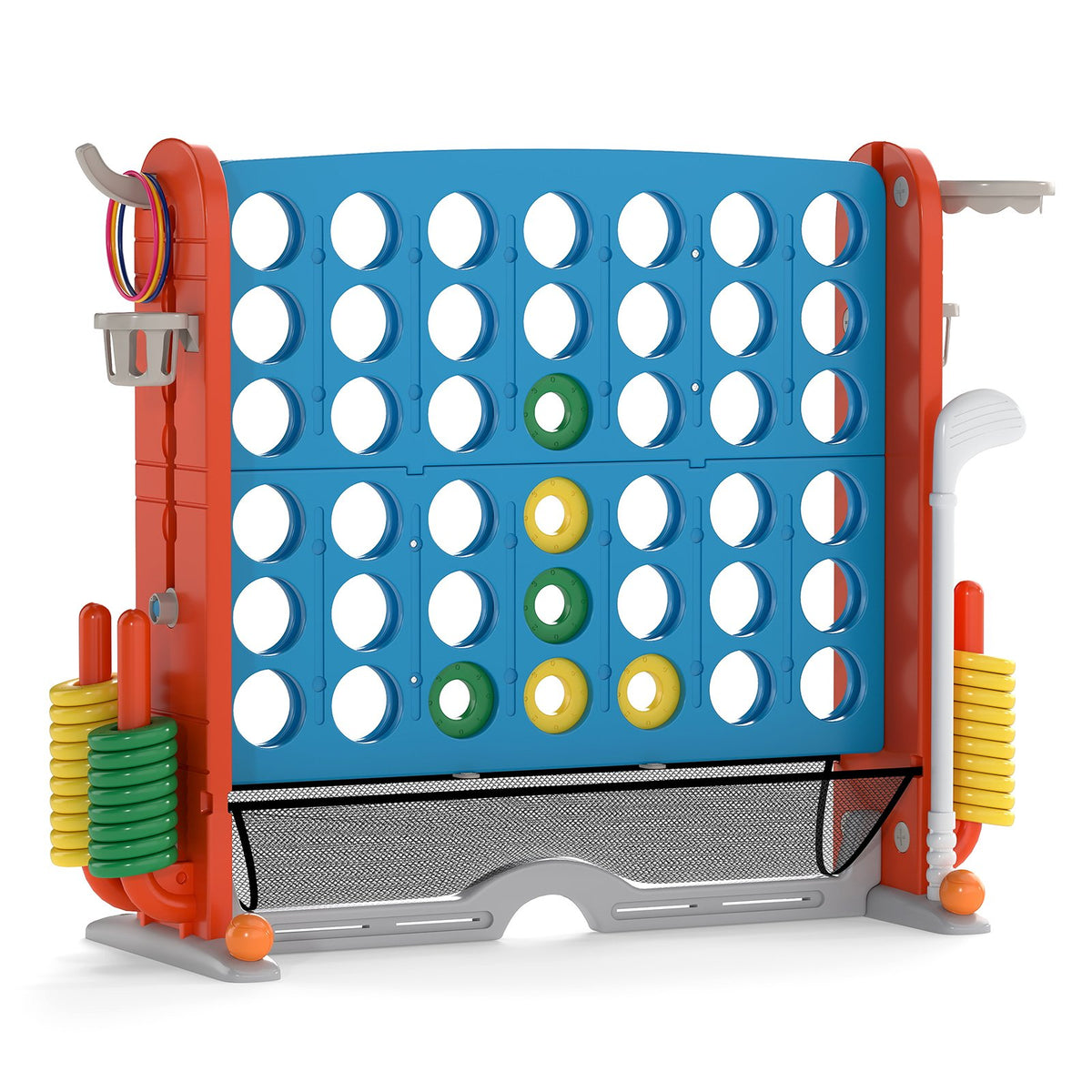 Jumbo 4-to-Score Game with Ring-toss and Basketball Hoop-Blue & Orange view 4