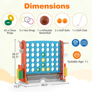 Jumbo 4-to-Score Game with Ring-toss and Basketball Hoop-Blue & Orange view 5
