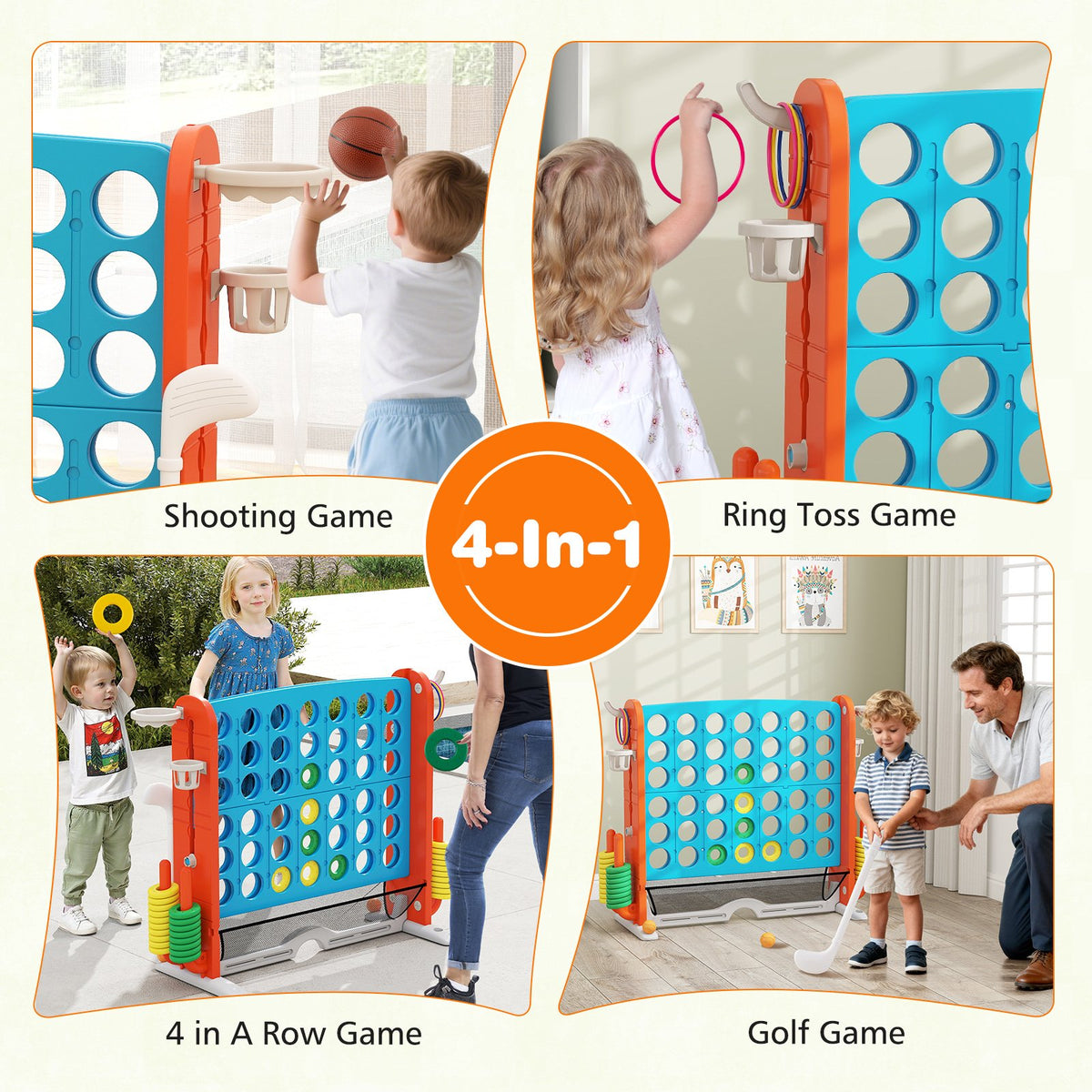 Jumbo 4-to-Score Game with Ring-toss and Basketball Hoop-Blue & Orange view 7