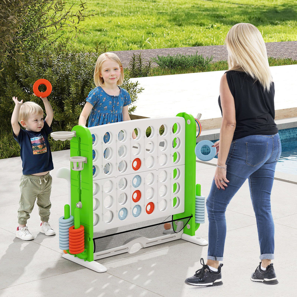 Jumbo 4-to-Score Game with Ring-toss and Basketball Hoop-Green view 3