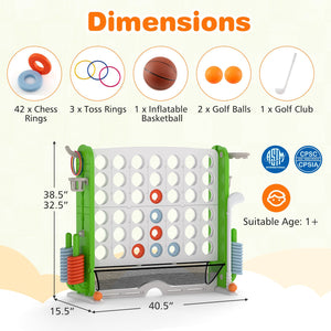 Jumbo 4-to-Score Game with Ring-toss and Basketball Hoop-Green view 5