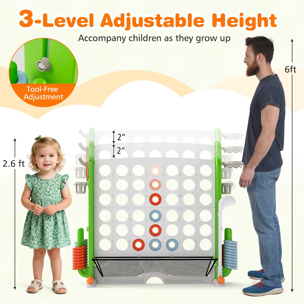 Jumbo 4-to-Score Game with Ring-toss and Basketball Hoop-Green view 6