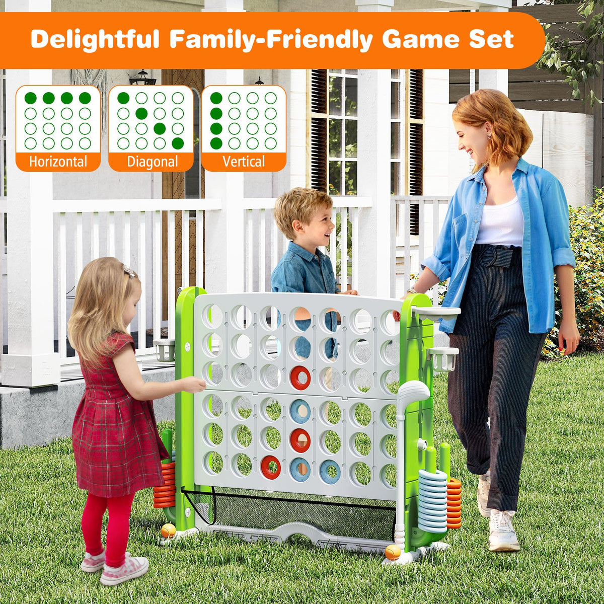Jumbo 4-to-Score Game with Ring-toss and Basketball Hoop-Green view 7