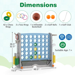 Jumbo 4-to-Score Game with Ring-toss and Basketball Hoop-Light Blue view 5