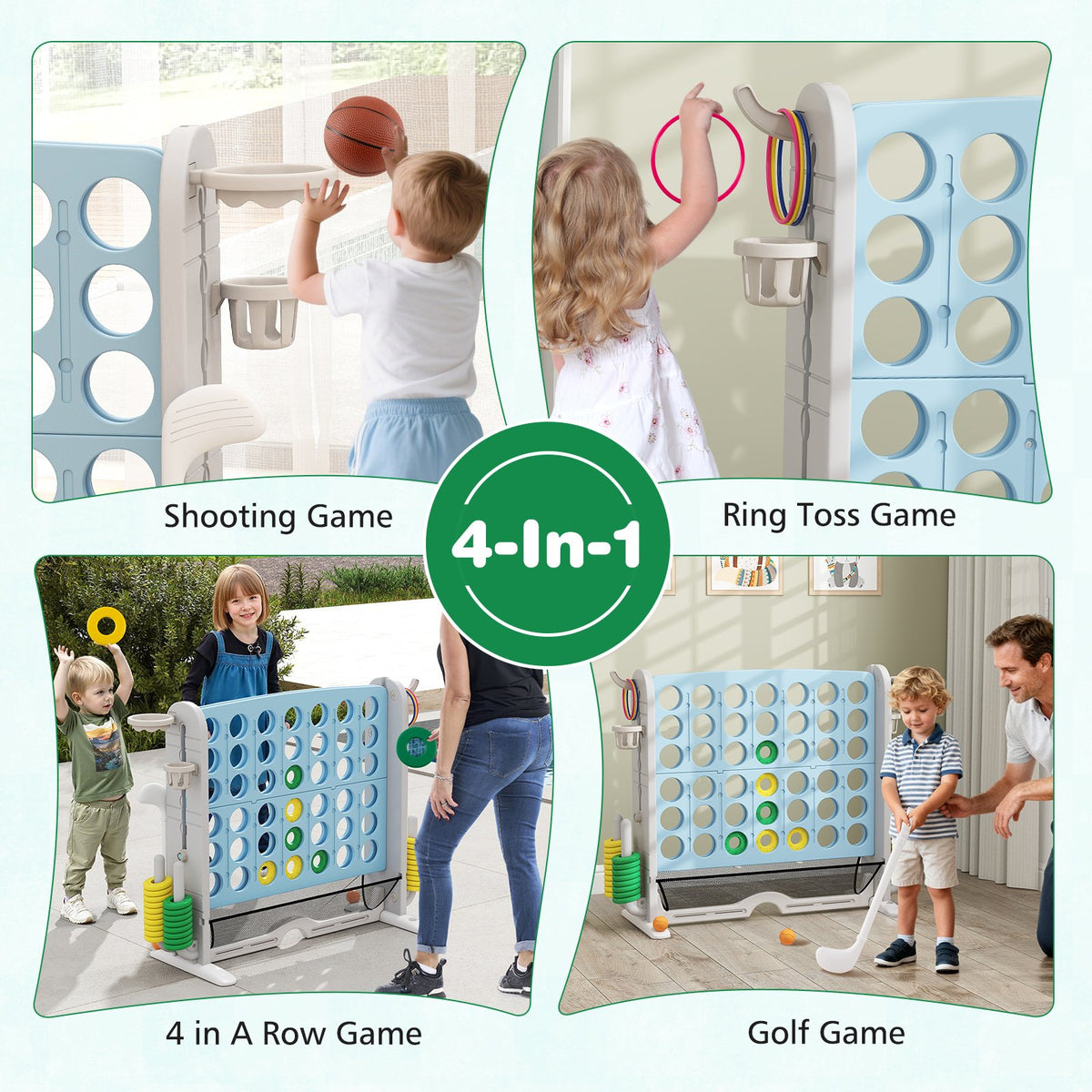 Jumbo 4-to-Score Game with Ring-toss and Basketball Hoop-Light Blue view 7