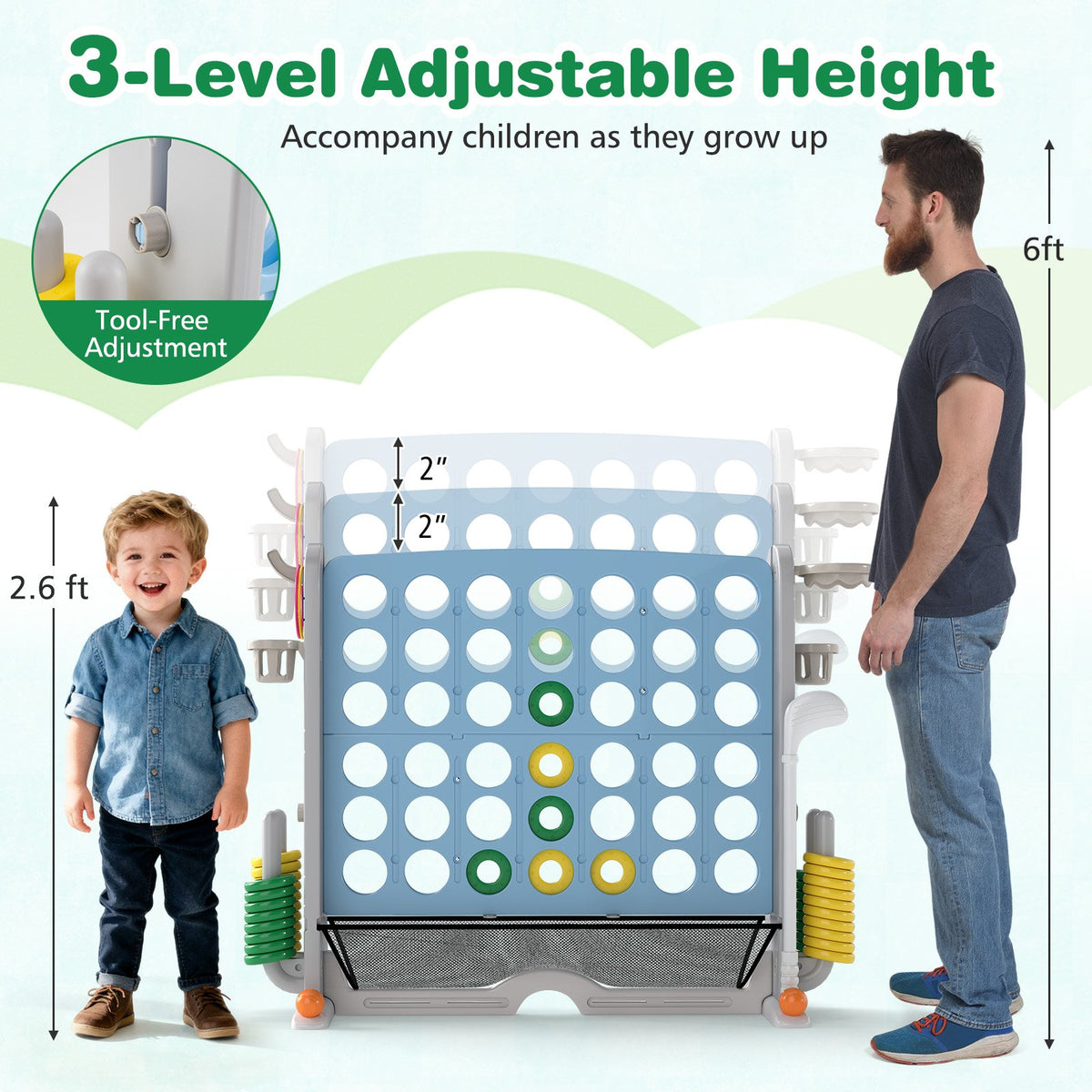 Jumbo 4-to-Score Game with Ring-toss and Basketball Hoop-Light Blue view 9