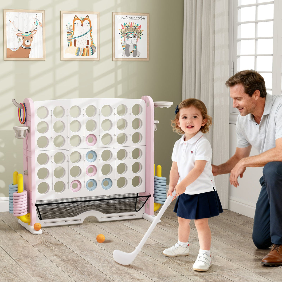 Jumbo 4-to-Score Game with Ring-toss and Basketball Hoop-Pink view 2