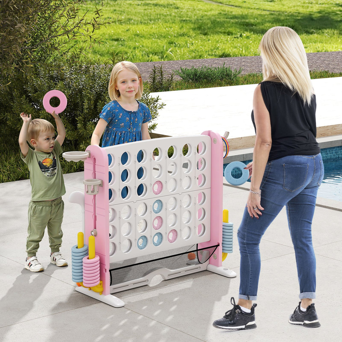 Jumbo 4-to-Score Game with Ring-toss and Basketball Hoop-Pink view 3
