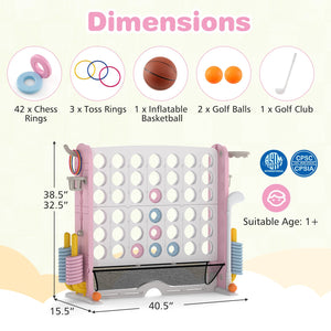 Jumbo 4-to-Score Game with Ring-toss and Basketball Hoop-Pink view 5