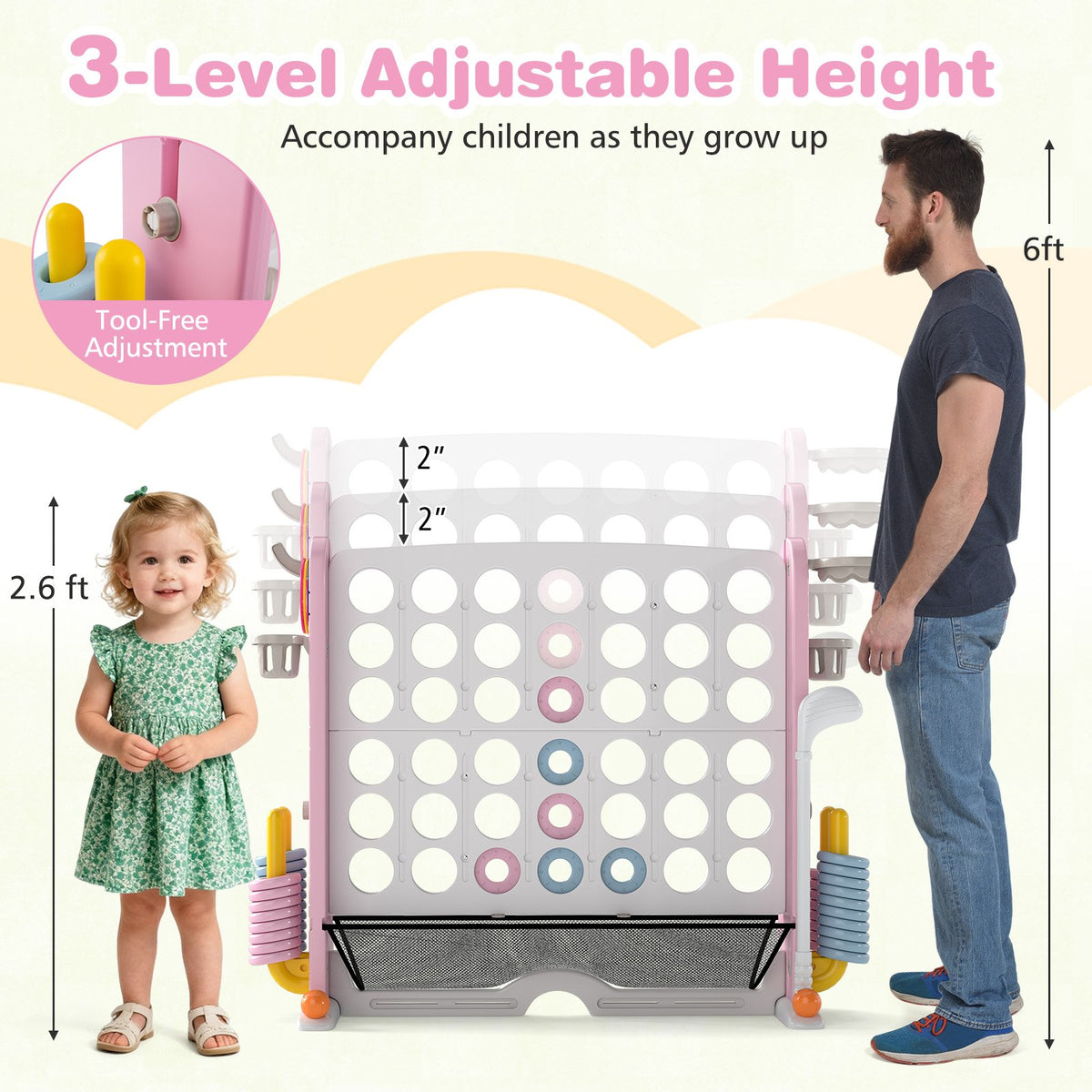 Jumbo 4-to-Score Game with Ring-toss and Basketball Hoop-Pink view 6