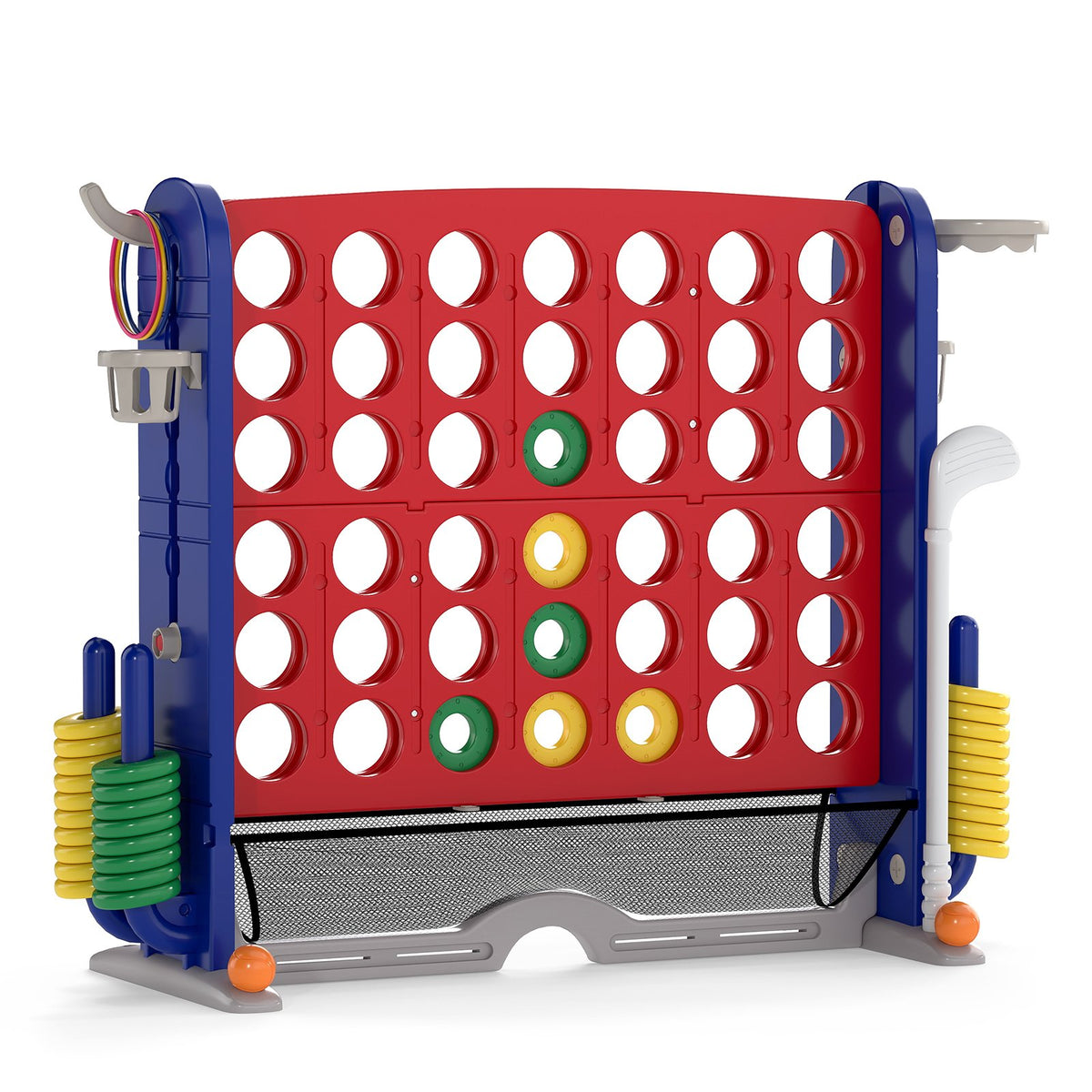 Jumbo 4-to-Score Game with Ring-toss and Basketball Hoop-Red view 4